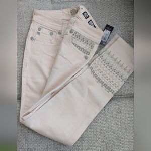 Miss Me Light Pink Embroidered Skinny Pants